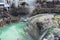 People sightseeing at Yubatake Hotspring with evening light in Gunma ,Japan