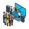 People sing. Choir recording song. Vector isometric music concept