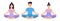 People sit cross-legged in the lotus position, a basic asana in yoga. Woman meditates, man relaxes, yoga for pregnant women, group