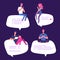 People sit on speech bubbles with smartphones vector illustration