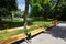 People sitting on bench, grass at Stadtpark, City Park in Vienna, Austria during summer season