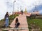 People sitting in stairs of Shikari devi temple which is over 3359m altitude