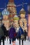 People skate on Red Square near to Saint Basil Cathedral