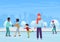 The people skating on an open-air rink in the winter vector illustration.
