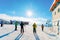 People Skiers skiing in Zillertal Arena ski resort Austria