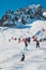 People skiing. Mountain view. Chamonix, France.