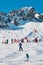 People skiing. Mountain view. Chamonix, France.