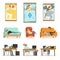 People Sleeping In Different Positions At Home And At Work, Tired Characters Getting To Sleep Set Of Illustrations