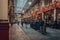 People socially distanced at the New Moon pub tables inside Leadenhall Market arcade, London, UK