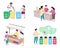 People sorting trash flat color vector faceless characters set