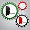 People speaking or singing sign. Vector. Three connected gears w