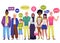 People with speech bubbles in different languages, flat vector isolated.