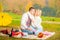People spend time on a romantic picnic