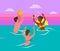 People Splashing in Sea, Playing Volleyball Vector