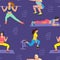 People in sportswear doing exercises cartoon characters. Healthy lifestyle  color drawing pack. Sports, fitness, seamless