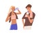 People in sportswear drinking fresh water from bottles after training. Couple of happy thirsty man and woman with aqua