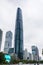 People on square under towers in Guangzhou city