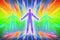 People standing in an abstract field of colorful light, concept for spiritual meditations - AI Generated