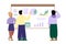 People standing back and studying charts cartoon vector illustration isolated.
