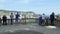 People standing on observation deck admiring great view of Nice infrastructure