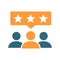 People with stars in chat bubble colored icon. Client satisfaction, happy customers, positive feedback symbol