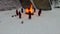 People stay around the campfire. Footage. People stay around the fire at night. group of monks near the fire in the