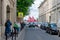 People on the street and the brig with scarlet sails. St Petersburg. Russia