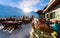 People in street cafes with tables at Hintertux Glacier Austria