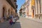 People in street of Walled City in Cartagena, Colombia. Historic center, the