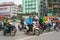 People on street wearing face mask to protect against covid-19 coronavirus during outbreak pandemic