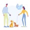 People on Stroll with Pets Vector Illustration