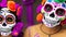 People with sugar skull makeup. Mexican catrinas for the day of the dead or halloween holiday. Generative AI