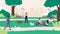 People in summer outdoor city park vector illustration, cartoon happy flat woman man friends have fun on picnic, walking