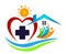 People sun sea wave home heart medical logo icon winning people union together team work success wellness summer symbol icon