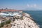 People sunbath at the pool in port of Naples