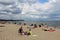 People sunbathing on the beach of Sopot, Poland