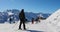 people on sunny slope at 3 valleys ski resort in Alps, France