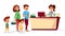 People at supermarket checkout counter vector cartoon