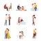 People Supporting Each Other with Words and Standing by Side Vector Illustrations Set