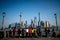 People surrounding shanghai skyline