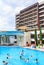 People swim in pool and doing water aerobics. Hotel Flamingo Hotel. Albena