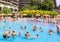 People swim in pool of hotel Flamingo Grand Hotel at summer. Albena, Bulgaria