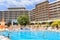 People swim in pool of hotel Flamingo Grand Hotel at summer. Albena, Bulgaria