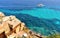 People swimm and snorkeling inside paradise clear torquoise blue water in Favignana island, Bue Marino Beach, Sicily Sout
