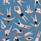 People swimming pattern. Summer seamless flat background. Summertime vector illustration with swimmers.