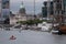 People swimming in the River Liffey, Dublin, Ireland during the annual Liffey Swim