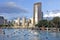 People swimming in streets beach in Brisbane parklands Queensland Australia