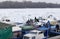 People take out trapped boat from the frozen Danube river