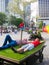 People taking rest on the cart with artificial grass