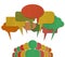 People talk in colorful speech bubbles